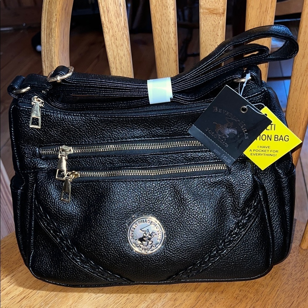 Beverly Hills Polo Club Sleek Black Crossbody Bag vegan Leather